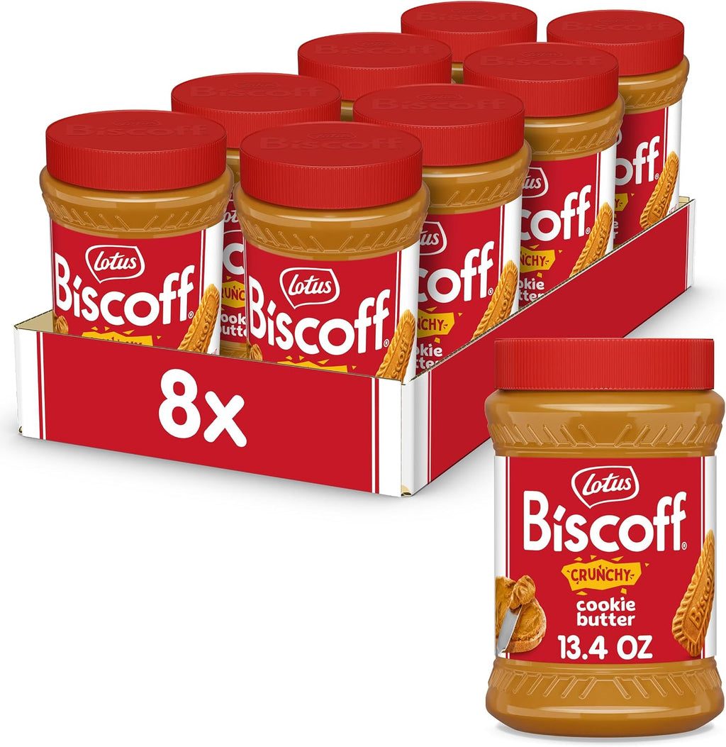 Lotus Biscoff, CRUNCHY Cookie Butter Spread, non GMO + Vegan, 13.4 Oz Jar (Pack of 8)