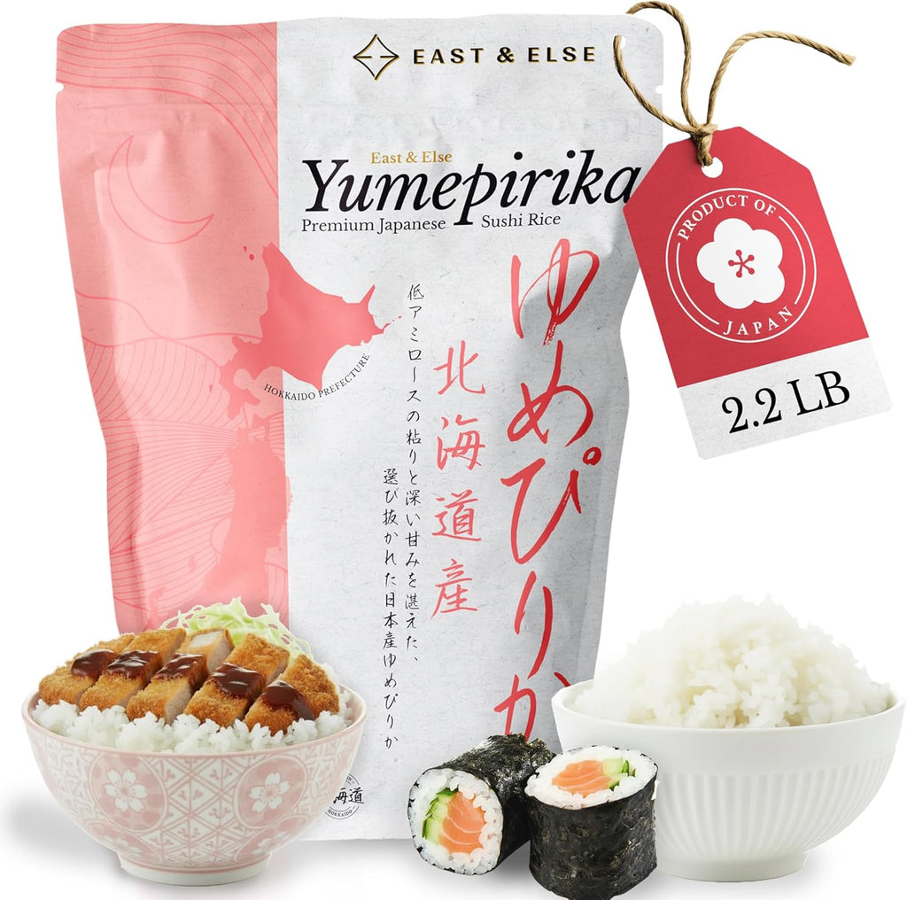 East and Else Premium Japanese Sushi Rice, Yumepirika Short Grain, 2.2 LB (1 KG) – 100% Grown in Hokkaido, Product of Japan, Rich & Sticky Top-Grade Rice for Sushi, Onigiri, Katsu & Hearty Meals