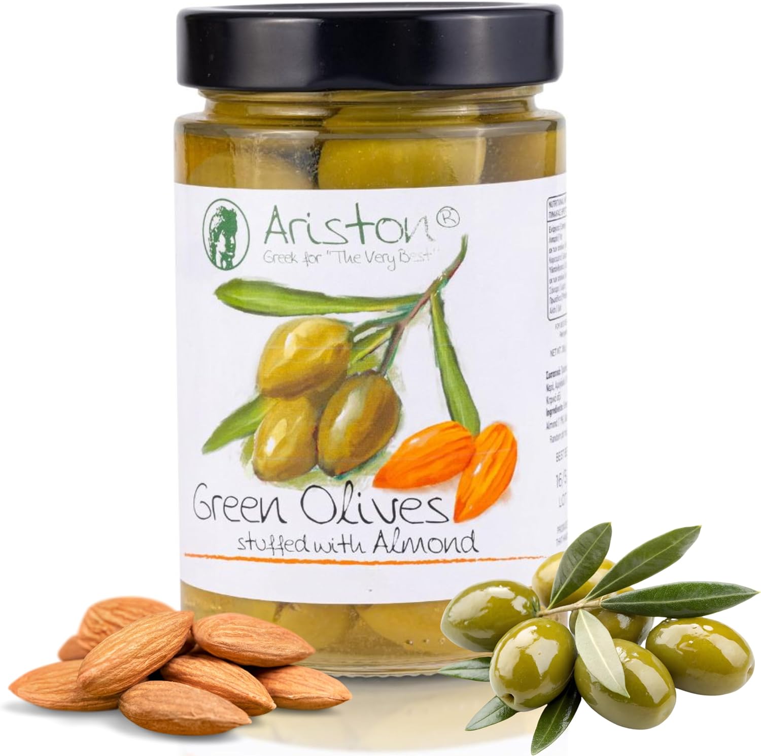 Ariston “The Very Best” Greek Gourmet Olives | Premium Handpicked | Rich in Polyphenols, Oleic Acid & Vitamin E | Natural Antioxidants | Green Olives stuffed with Almonds