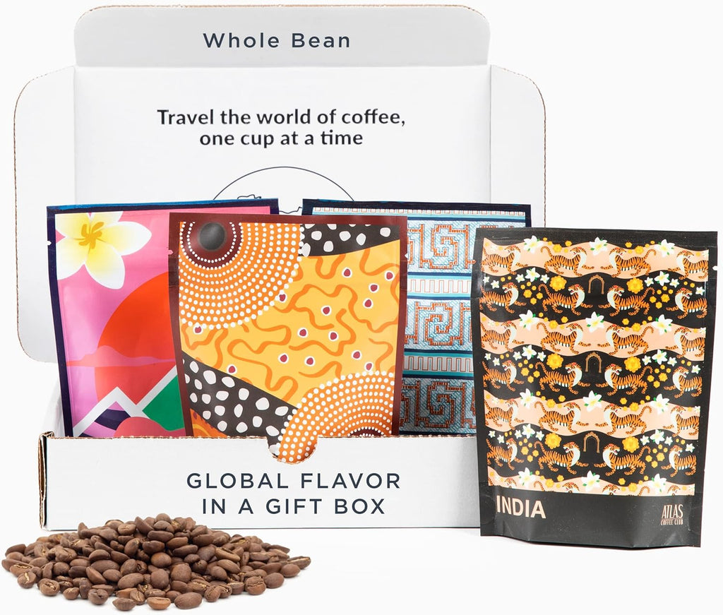 Atlas Coffee Club World of Coffee Set, Gourmet Coffee Gift Sampler, 4-Pack Variety Box of the World’s Best Single Origin Coffees, Whole Bean