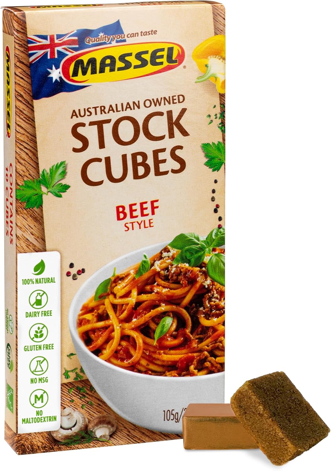 Massel Beef Style Bouillon Cubes | 10 Cubes | Plant Based Broth & Soup Base | Gluten & Dairy Free, Vegan