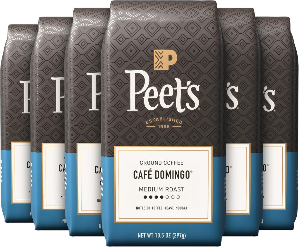 Peet's Coffee, Medium Roast Ground Coffee, 100% Arabica Coffee - Café Domingo 63 Ounces (6 Bags of 10.5 Ounces)