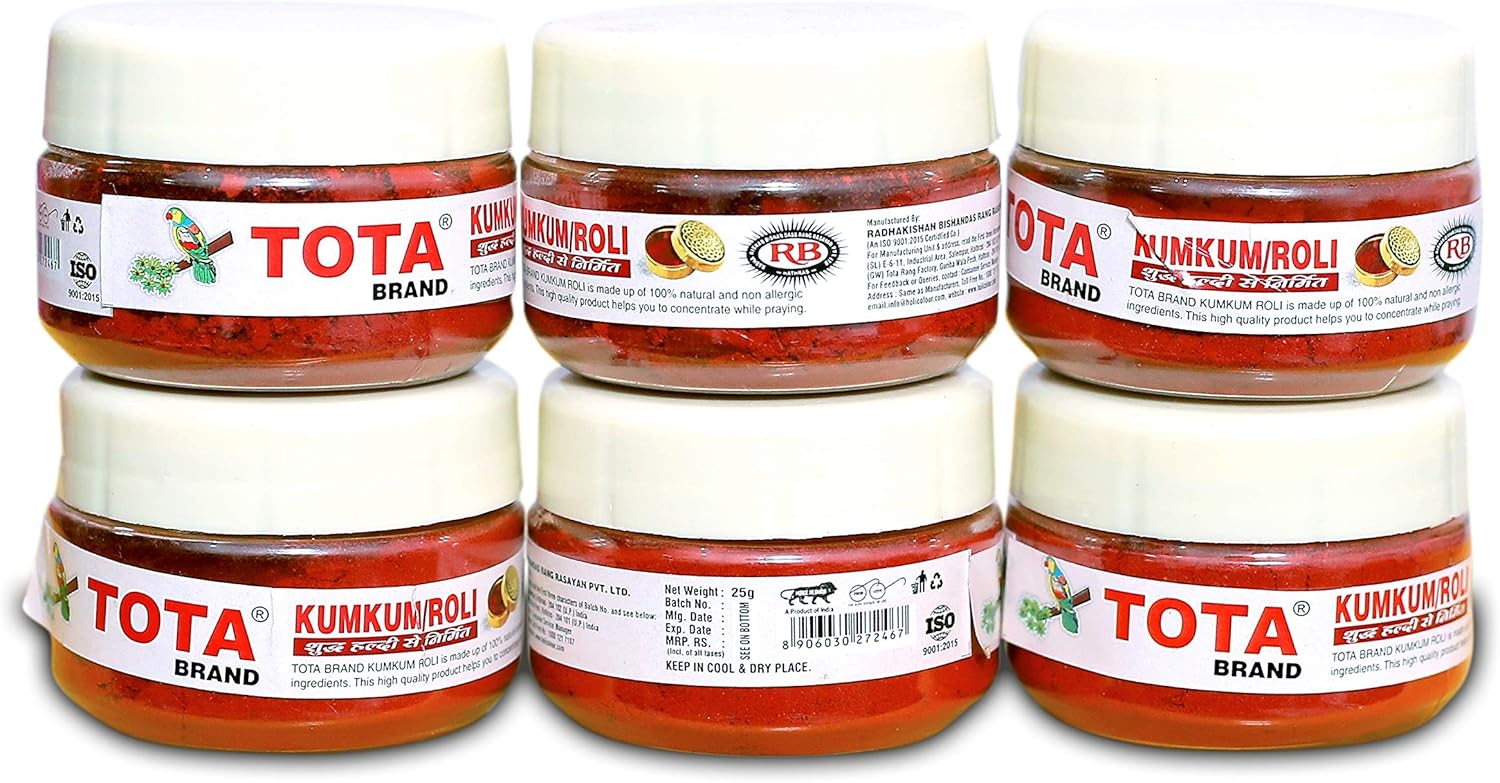Tota Kumkum Roli for Pooja and Tilak|100% Natural and Pure| Pack of 6 (25gmx6)|Colour – Red