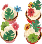 YOcity 83pcs Monstera Tropical Leaves Flowers for Cake Decoration Tropical Palm Leaves Flowers Cupcake Toppers for Jungle Hawaii Theme Baby Shower Kids Birthday Party Supplies
