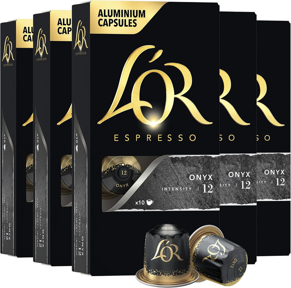 L'OR Espresso Capsules, 50 Count Onyx, Single-Serve Aluminum Coffee Capsules Compatible with the L'OR BARISTA System & *Nespresso Original Machines, 50 Count (Pack of 5)