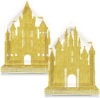 50Pcs 10 Inch Princess Castle Shaped Paper Plates Gold Glitter Castle Party Decorations Princess Disposable Dinner Plates Fairytale Themed Tableware for Girls Birthday Party Baby Shower Decoration