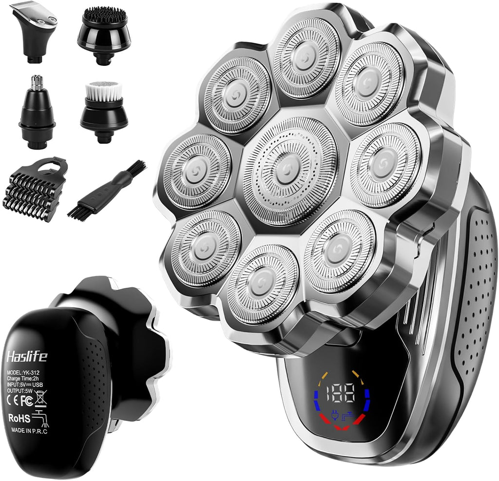 Electric Razor for Men,Head Shavers for Bald Men,Electric Shavers for Men with Wet & Dry Bald Head Shaver 9D Floating, 5-in-1 Body Shavers Comes with Magnetic Detachable Blades