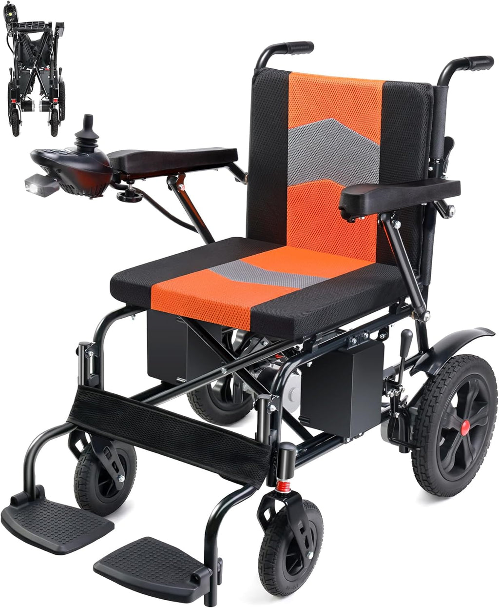 19'' Wider Seat Electric Wheelchairs for Adults - 15 Miles Range Foldable Motorized Wheelchair, Support 330 lb All Terrain Power Wheelchair with Large Tires for Travel/Home/Outdoor, Orange
