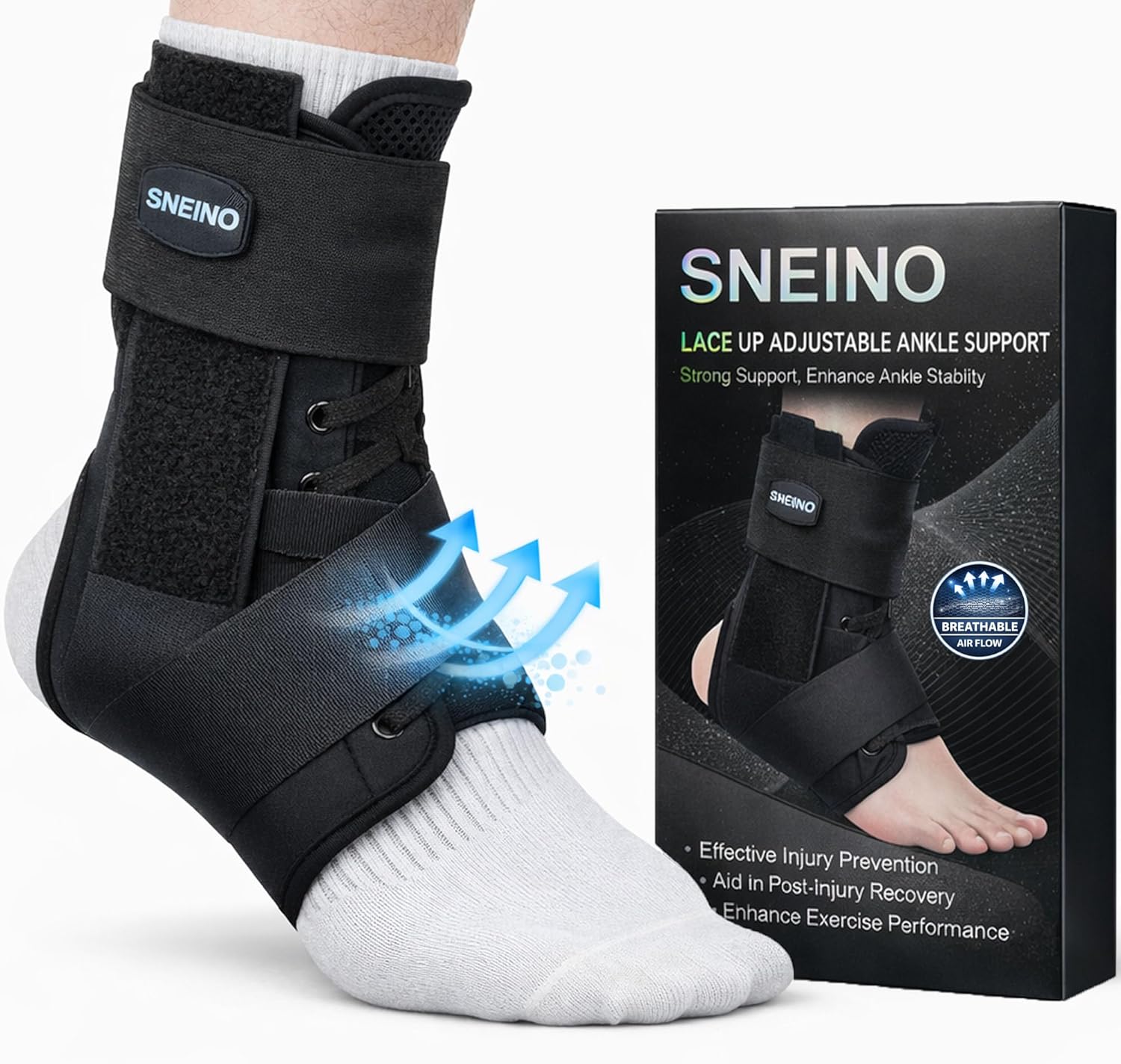 Ankle Brace for Women Men - Ankle Support Brace for Sprained Ankle, Ankle Stabilizer for Achilles, Tendon, Sprain, Injury Recovery, Lace up Ankle wrap for Running, Basketball, Volleyball (Ankle Brace, Large)