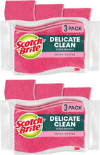 Scotch-Brite Delicate Care Scrub Sponges, 6 Count (2 Packs of 3) – Non-Scratch Cleaning for Glassware, Non-Stick Cookware