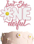 Isn't She ONEderful Cake Topper Pink Glitter Daisy Baby Girl's 1st Birthday Cake Decoration First Birthday One Year Old Birthday Party Supplies