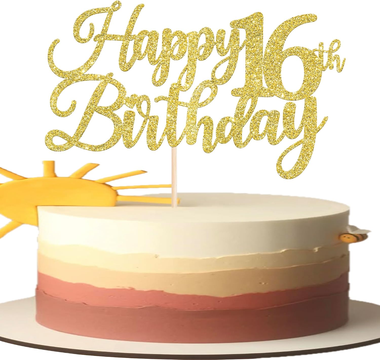 Rsstarxi 1 Pack Happy 16th Birthday Cake Topper Gold Glitter Cheers to 16 Years Hello 16 Fabulous Cake Pick for It's My 16 Birthday Theme Celebrate Party Cake Decorations Supplies
