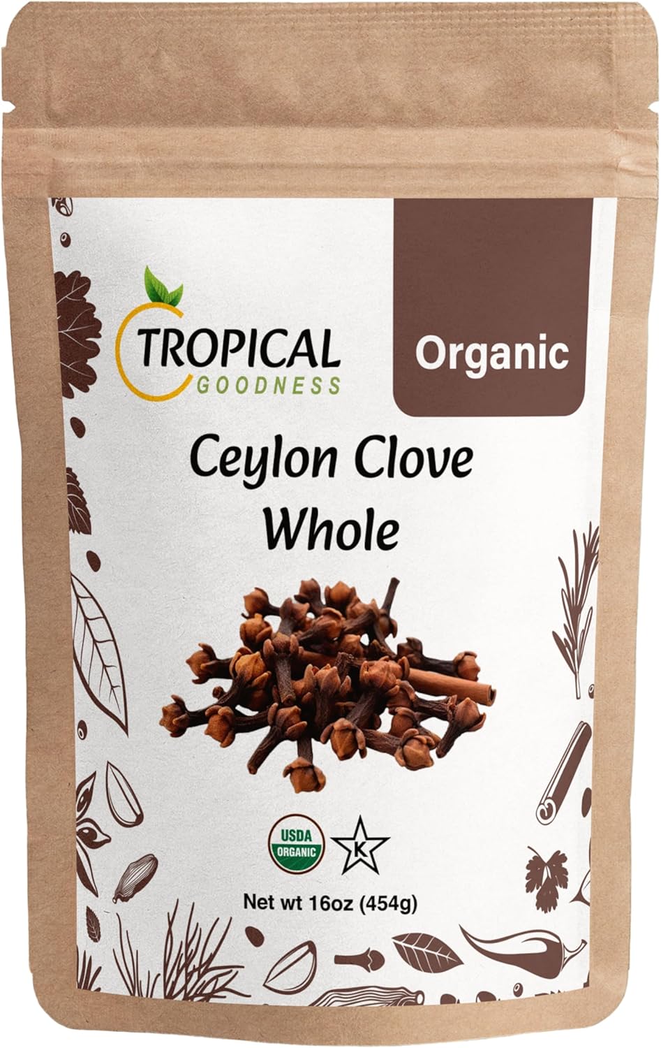 Tropical Goodness Cloves Whole Organic 16 oz (1 lb) | USDA Organic & Kosher Certified | Premium Non-GMO Ceylon Cloves | Fresh Pure Flavor for Cooking, Tea & Baking | Fresh Hand Picked from Sri Lanka