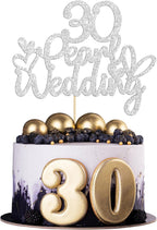 Gyufise 1Pcs 30 Pearl Wedding Cake Topper Glitter 30 Pearl Years Cake Pick Decoration for Happy 30th Anniversary Wedding Party Cake Decorations Supplies