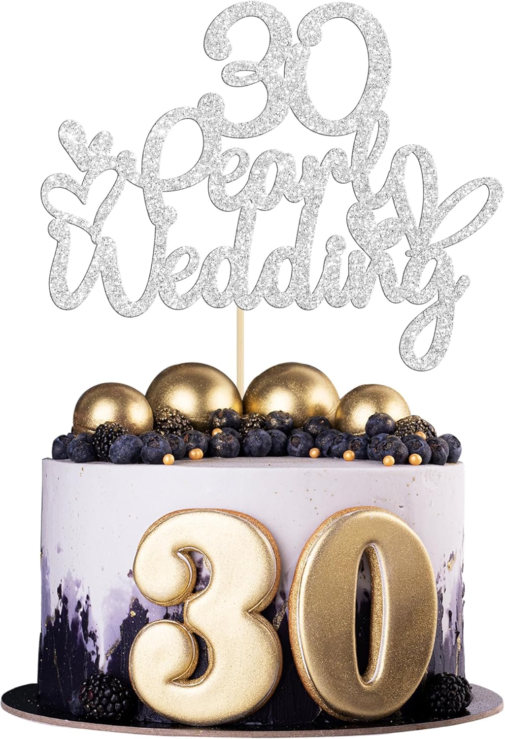 Gyufise 1Pcs 30 Pearl Wedding Cake Topper Glitter 30 Pearl Years Cake Pick Decoration for Happy 30th Anniversary Wedding Party Cake Decorations Supplies