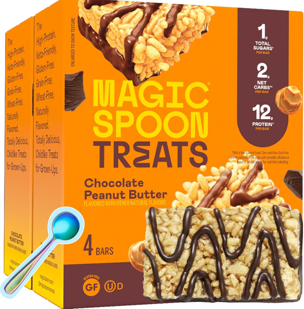 Magic Spoon Treats - 8 Gluten Free Protein Bars, Chocolate Peanut Butter - High Protein Gluten Free Snack - Sugar & Grain Free Protein Cereal Bar - Low Carb & Keto Friendly - Healthy Snacks