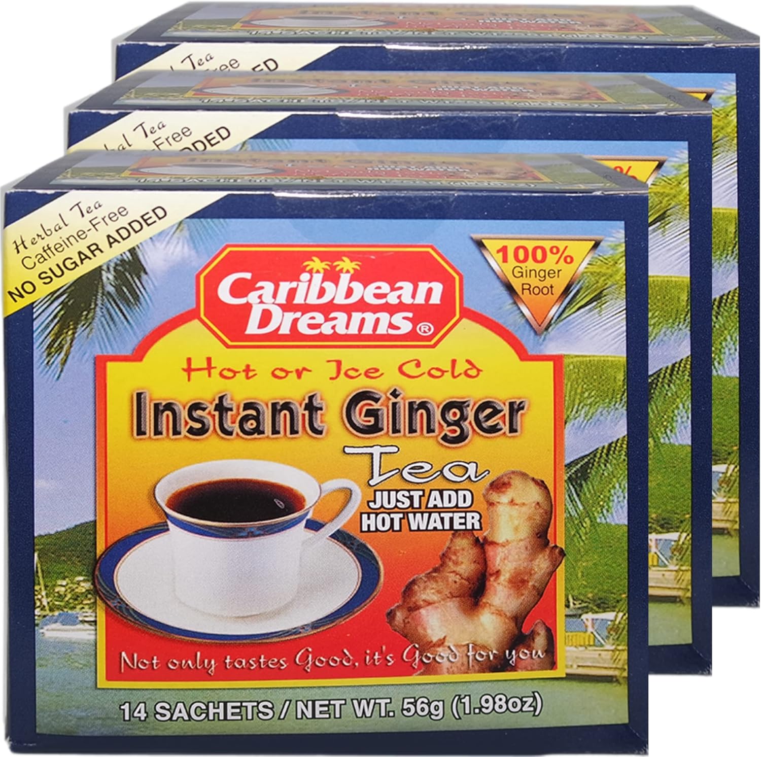 Caribbean Dreams Instant Ginger Tea, Unsweetened, 18g (Pack of 3) - Total 42 Tea Bags