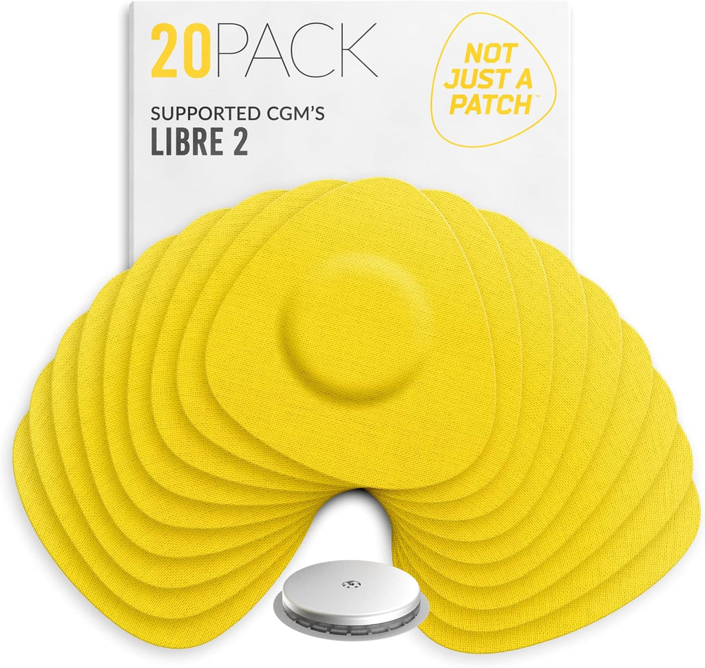Not Just A Patch Freestyle Libre 2 Sensor Covers (20 Pack) Lingo CGM Patches for Freestyle Libre 2 - Water Resistant & Durable for 10-14 Days - Pre-Cut in Yellow