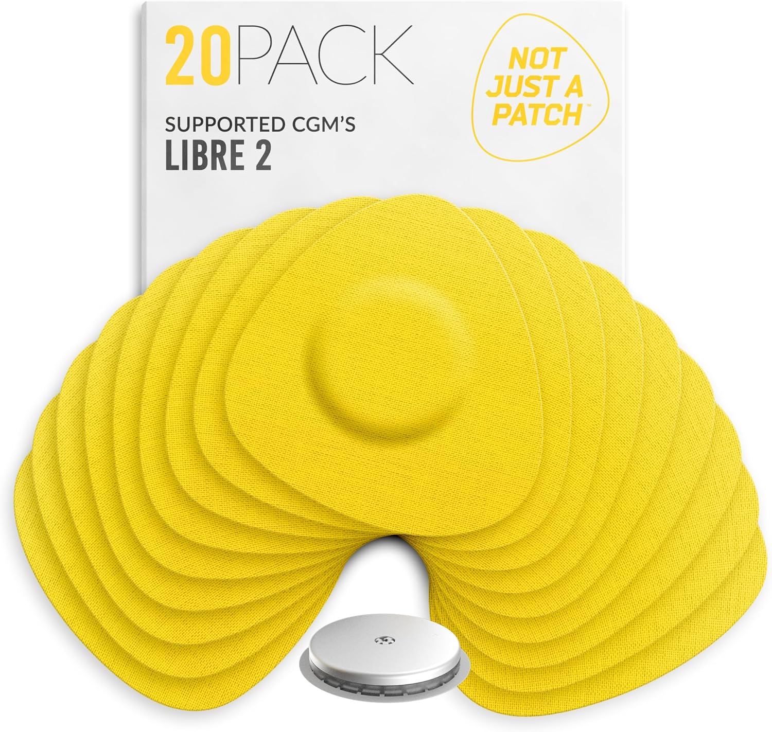Not Just A Patch Freestyle Libre 2 Sensor Covers (20 Pack) Lingo CGM Patches for Freestyle Libre 2 - Water Resistant & Durable for 10-14 Days - Pre-Cut in Yellow