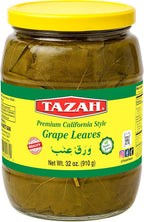 TAZAH California Style Turkish Grape Leaves in Jar – Vegan & Vegetarian – Perfect for Dolmas (Stuffed Grape Leaves) – Tender & Delicious – Net 32oz (Drained 16oz)