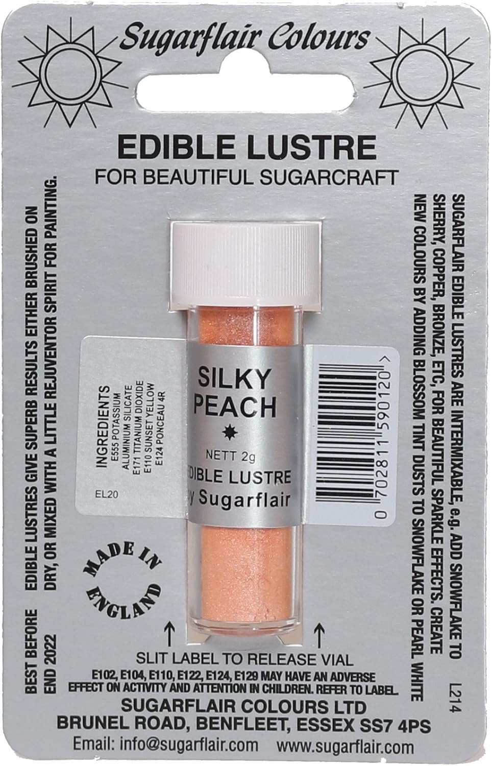 Sugarflair SILKY PEACH Edible Lustre Dust Powder - Cake decorating shimmer