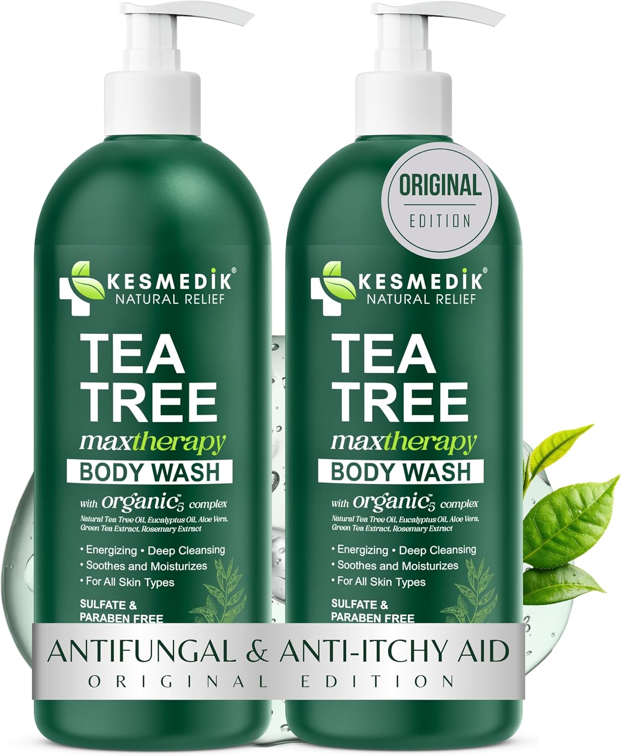 KESMEDIK Tea Tree Body Wash MaxTherapy, Itchy Skin Relief Soap, Soothes Jock Itch, Athlete's Foot, Acne, Eczema, Psoriasis & Sensitive Skin, Intimate Wash, Men & Women, 2-Pack, Original Edition