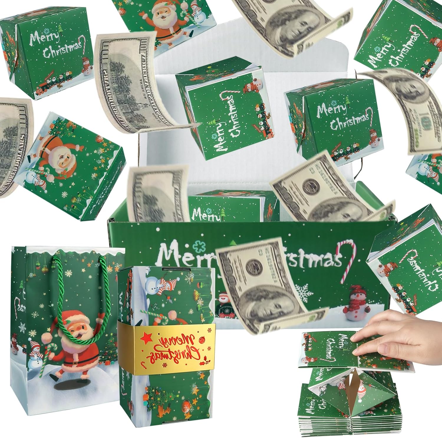 AMIITRY Surprise Gift Box Explosion, Money Surprise Box Gift Boxes, Christmas Folding Bouncing Money Gift Boxes for Christmas Anniversary, 12 Bounces (Green)
