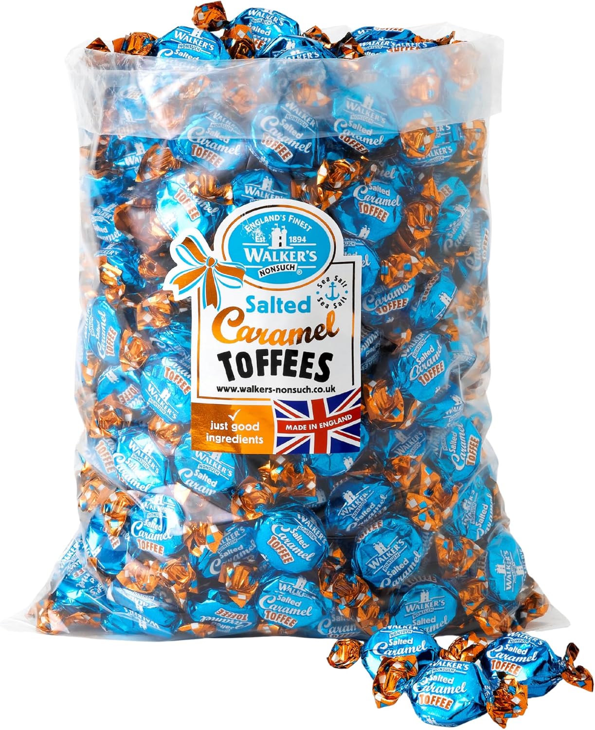 Walkers Nonsuch Salted Caramel Toffees Bulk Bag 88.18 Oz (2.5kg) - British Chewy Butter Toffee Candy with Anglesey Sea Salt, Individually Wrapped English Sweets Gift Pack, Imported from UK