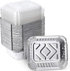 1 Lb Small Aluminum Foil Pans with Clear Lids (50 Pack), Disposable Cookware, Takeout Trays, Food Containers for Restaurants & Catering, Recyclable