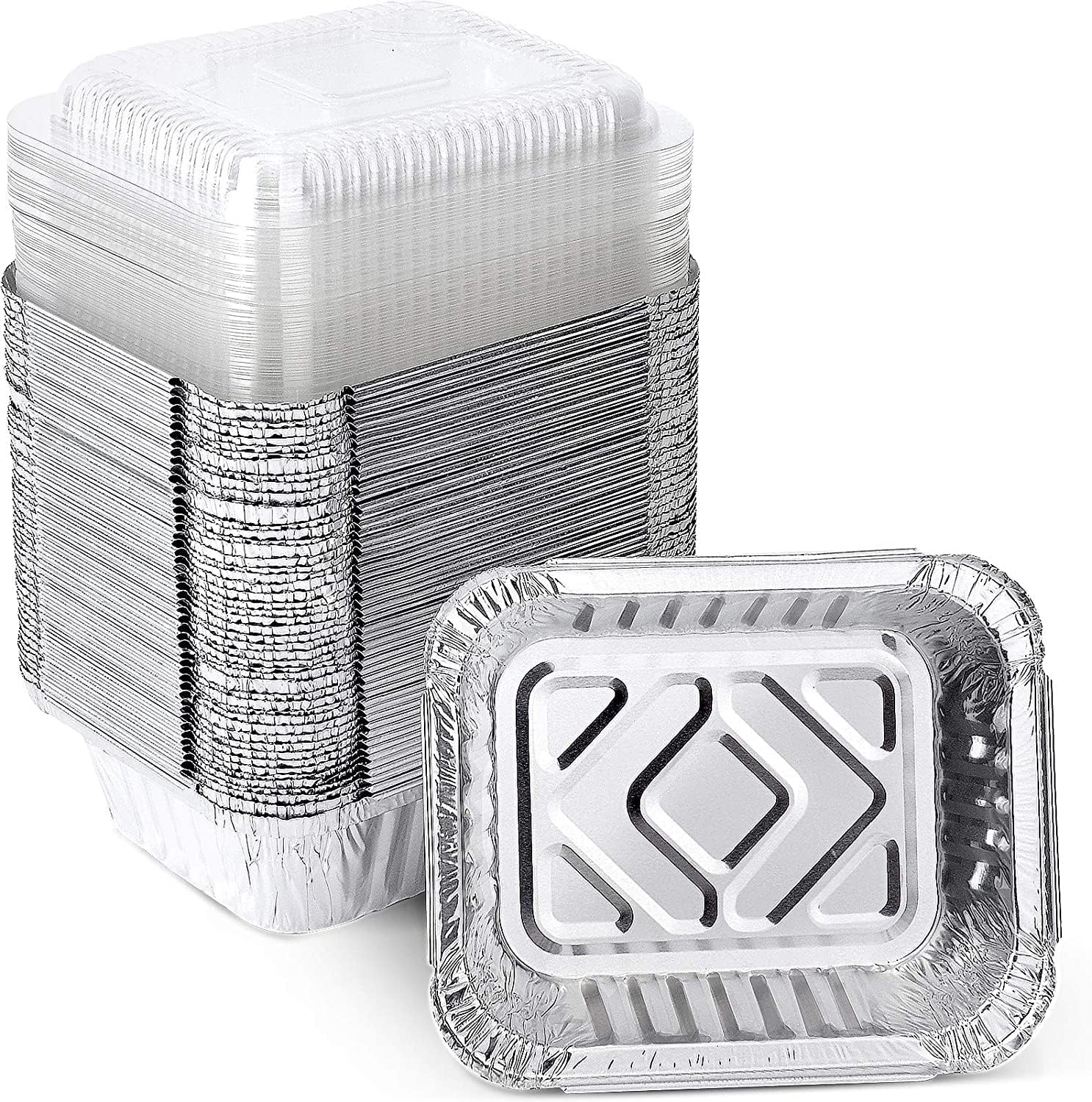 1 Lb Small Aluminum Foil Pans with Clear Lids (50 Pack), Disposable Cookware, Takeout Trays, Food Containers for Restaurants & Catering, Recyclable
