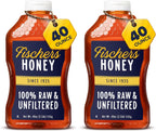 Fischer’s 100% Pure, Raw & Unfiltered Honey – USA Made Honey – All-Natural Sweetener – Rich Flavor Profile, Packed with Nutrients, 40 oz (Pack of 2)
