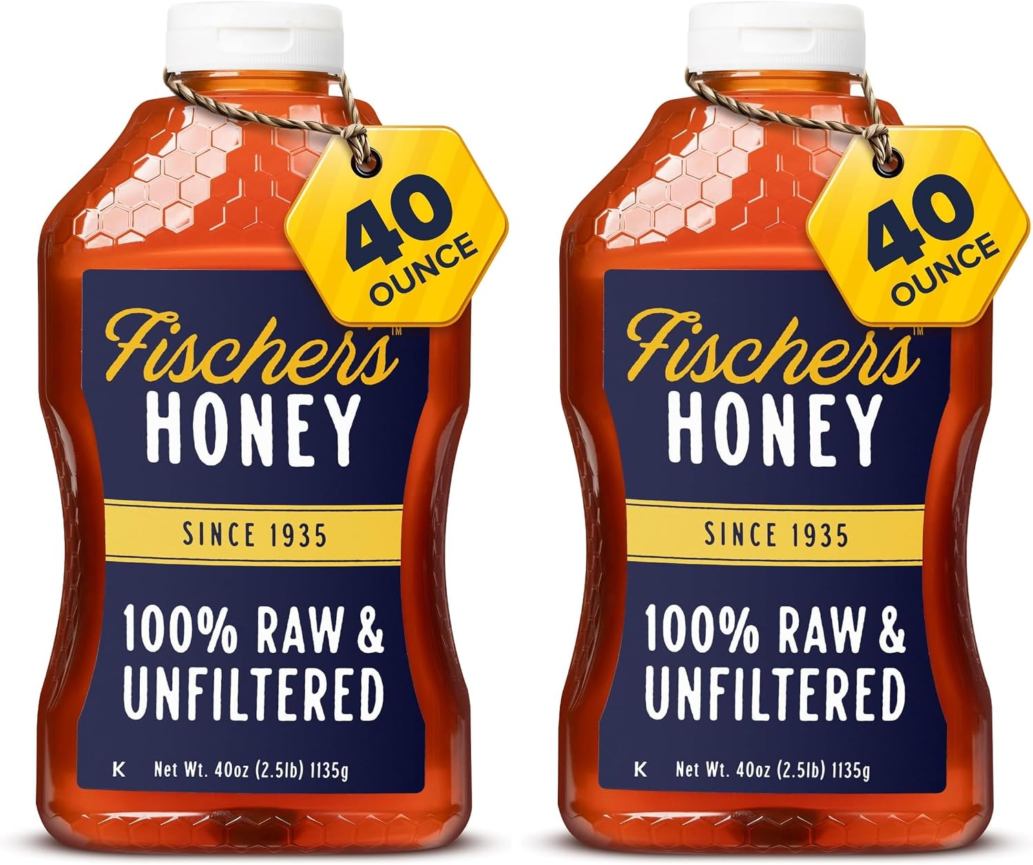 Fischer’s 100% Pure, Raw & Unfiltered Honey – USA Made Honey – All-Natural Sweetener – Rich Flavor Profile, Packed with Nutrients, 40 oz (Pack of 2)