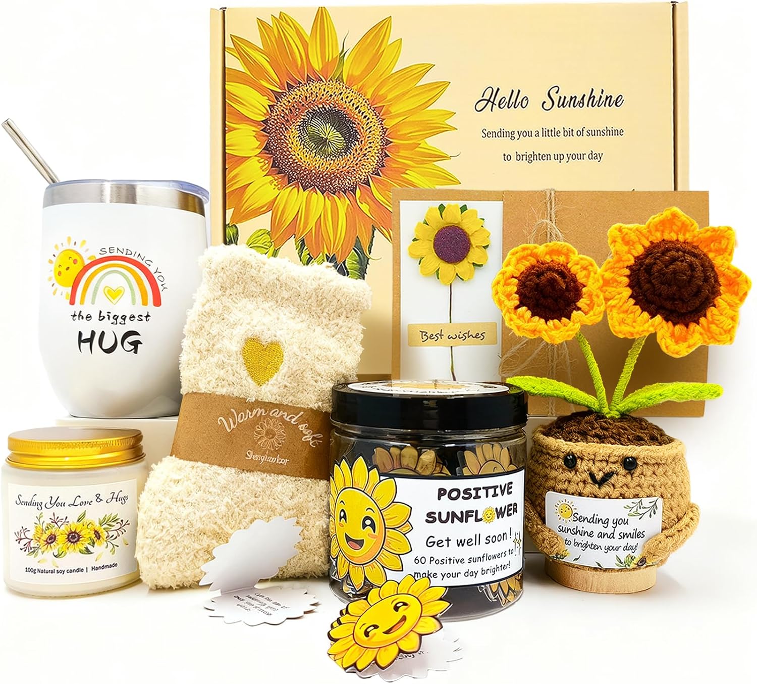 Get Well Soon Gift Baskets for Women,Unique Sunshine Box Care Package,Inspirational Sunflower Easter Day Gift,Healing Recovery Gifts for Mom, Sister,Wife, Daughter, Best Friend