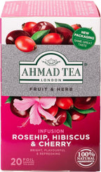 Ahmad Tea Herbal Tea, Rosehip, Hibiscus, & Cherry, 20 ct (Pack of 1) - Decaffeinated & Sugar-Free