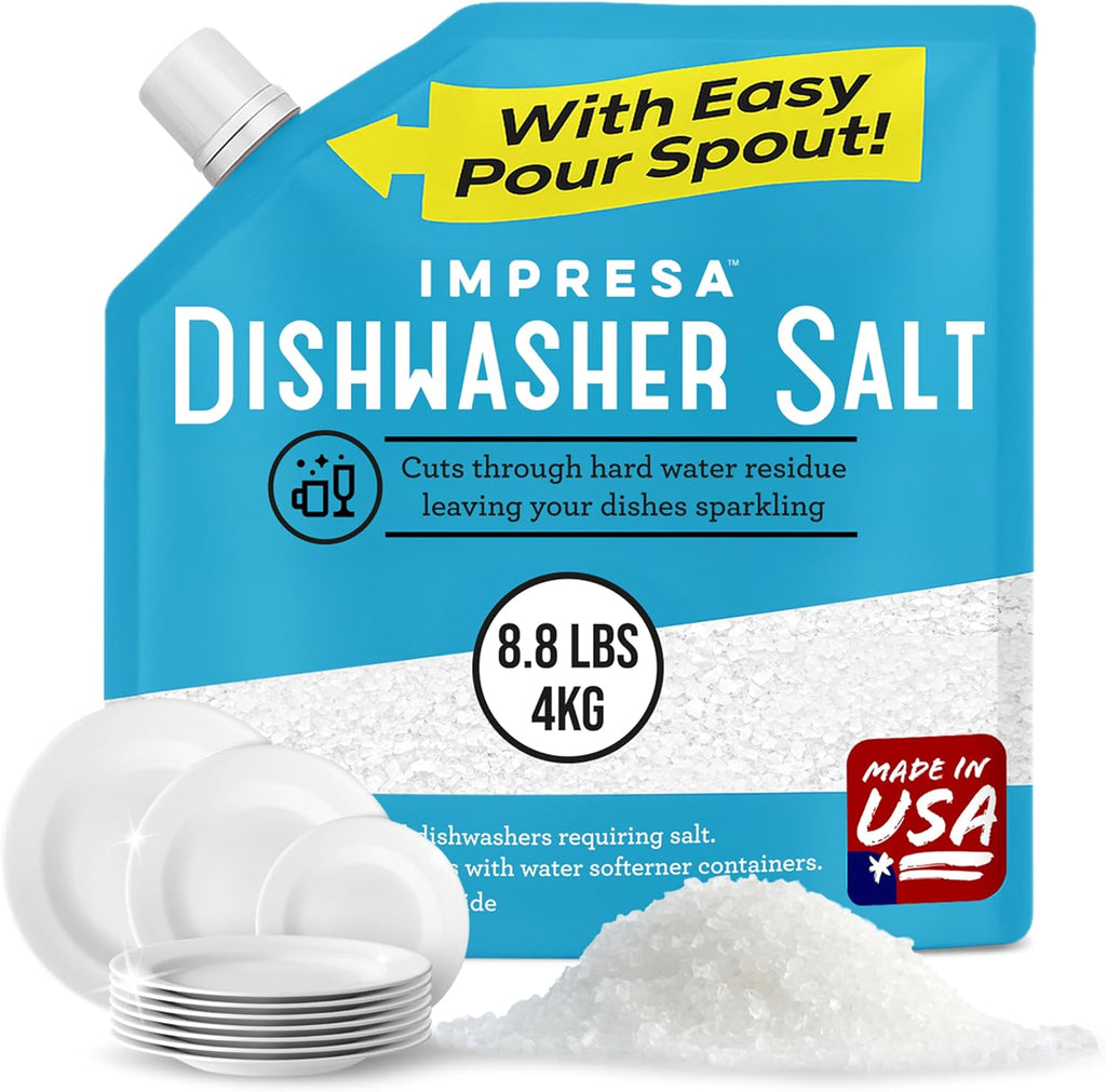 Dishwasher Water Softener Salt 8.8 LB – Pure, Coarse Grain Salt for Bosch, Miele, Whirlpool, Thermador & More – Eliminates Limescale, Spots & Residue – Vegan, Made in USA
