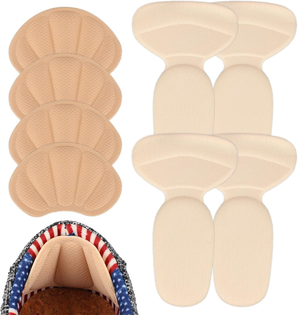 4 Pairs Adhesive Heel Cushion Pads, Back of Heel Grips Inserts Shoe Filler Guards Liners Protector for Loose Shoes & Too Big Boots for Women Men to Improve Shoe Fit (Beige)