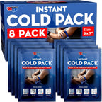 Instant Ice Cold Packs (7”x 5”) Disposable Ice Packs for Pain Relief, Swelling, Injuries, Toothaches, and Sprains – Cold Therapy for Athletes, First Aid, Travel & Outdoor Use (8 Pack)