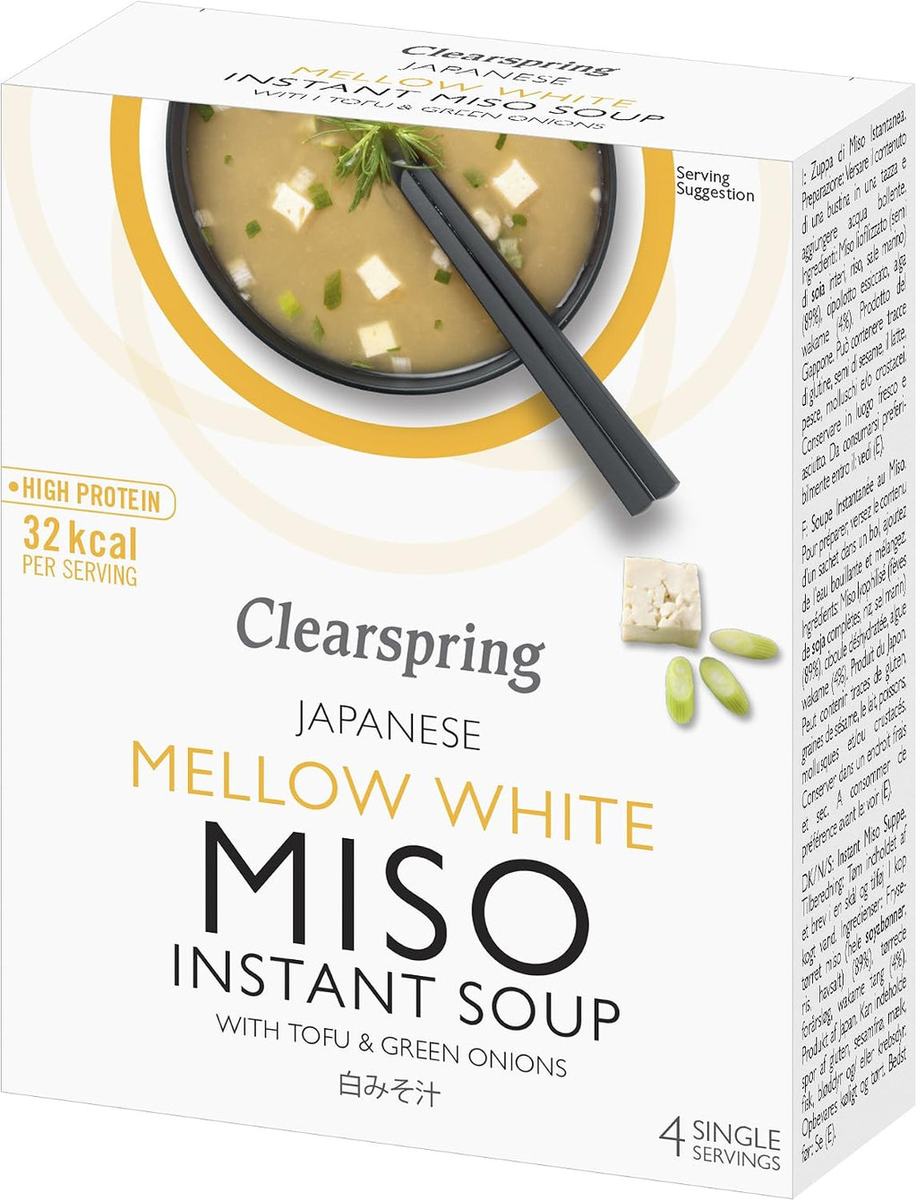Clearspring Mellow White Miso Instant Soup with Tofu 40 g (Pack of 4)