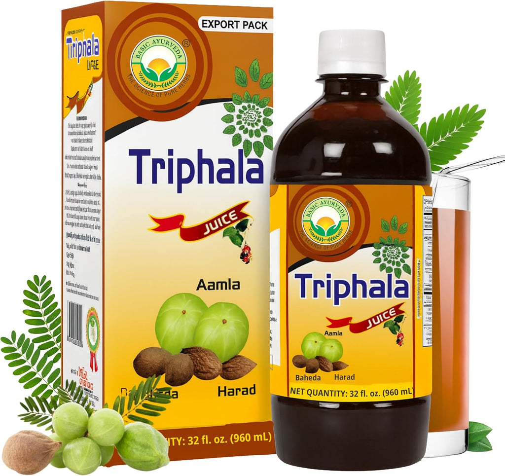 BASIC AYURVEDA Triphala Juice | 32.46 Fl Oz (960ml) | Herbal Blend of Amla, Haritaki & Bibhitaki | Natural Source of Vitamin C | Supports Digestion, Detox & Gut Health | No Added Sugar