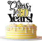 Rsstarxi 1 Pack Cheers to 30 Years Cake Topper Black Glitter Thirty Years Old 30th Birthday Cake Pick Decorations for 30th Birthday Wedding Anniversary Party Supplies