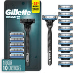 Gillette Mach3 Shaving Razor for Men, 1 Razor Gillette 3-Blade Handle for Men’s Grooming, 10 Razor Blade Refills, Lubrication Strip