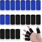 20 Pcs Finger Protectors, Anti Slip Sport Finger Sleeves, Elastic Fingers Cots Thumb Protector, Fingers Compression Sleeve for Relieving Pain Thumb Brace Support(Blue+Black)