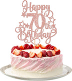 1 PCS Happy 70th Birthday Cake Topper Glitter Cheers to 70 Years Birthday Cake Pick Hello 70 Fabulous Cake Decoration for Happy 70th Birthday Anniversary Party Decorations Supplies Rose Gold