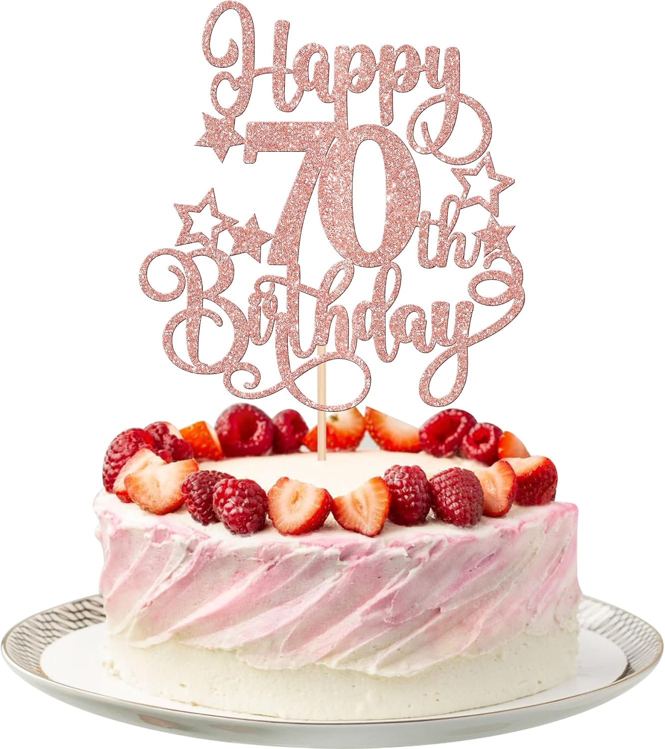 1 PCS Happy 70th Birthday Cake Topper Glitter Cheers to 70 Years Birthday Cake Pick Hello 70 Fabulous Cake Decoration for Happy 70th Birthday Anniversary Party Decorations Supplies Rose Gold