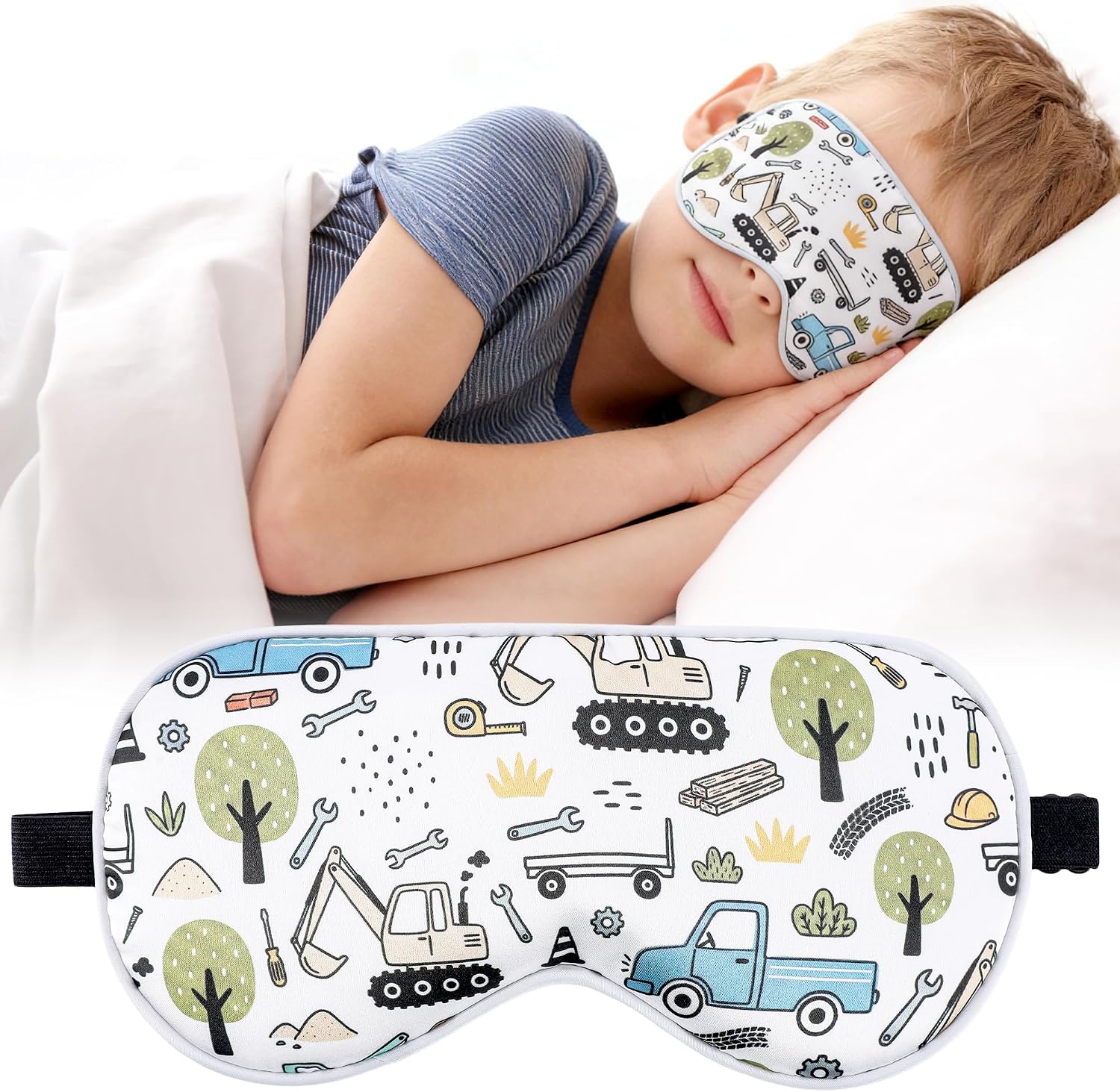 Construction Excavator Sleeping Eye Mask - Cool Eyes Mask with Adjustable Strap, Soft Lightweight Cartoon Cute Silk Eye Cover for Night Sleep Travel Airplane Home Sleepover Party Gift Supplies