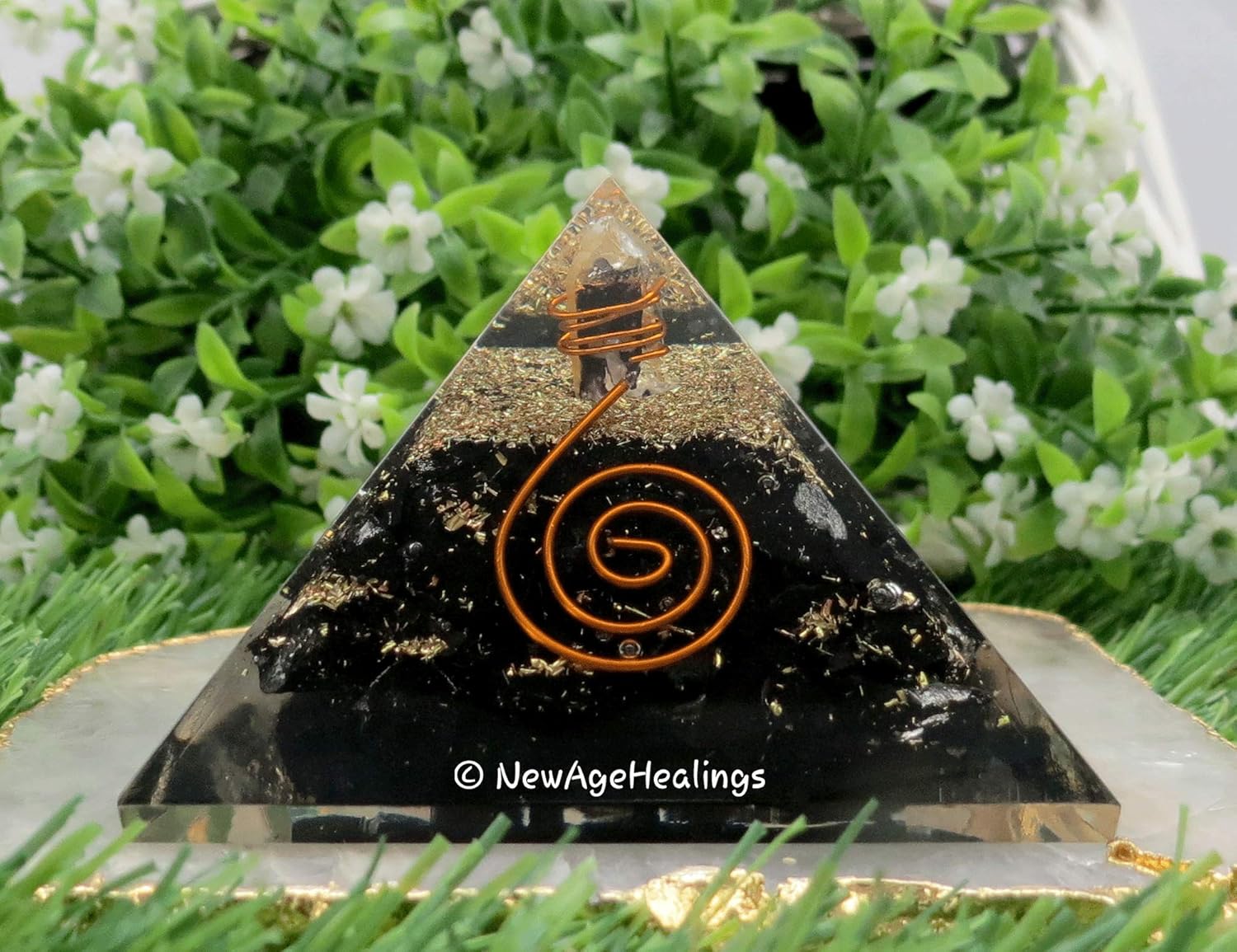 Large Orgone Pyramid | Shungite Pyramid Crystal | Coil Orgonite Pyramid | Organ Pyramids Positive Energy Healing