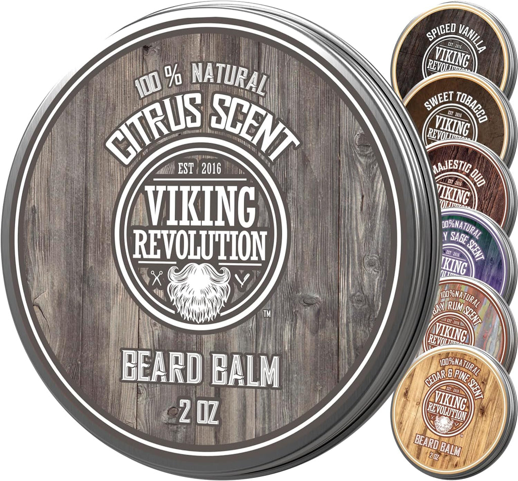 Viking Revolution BEST DEAL Beard Balm with Argan Oil & Mango Butter - Styles, Strengthens & Softens Beards & Mustaches - Citrus Scent Leave in Conditioner Wax for Men