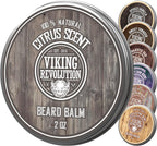 Viking Revolution BEST DEAL Beard Balm with Argan Oil & Mango Butter - Styles, Strengthens & Softens Beards & Mustaches - Citrus Scent Leave in Conditioner Wax for Men