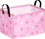 Valentine's Day Gift Basket Pink Heart Print Box Hamper Storage Basket Collapsible Organizer Bin Gift Shelf Baskets for Home and Kitchen Storage