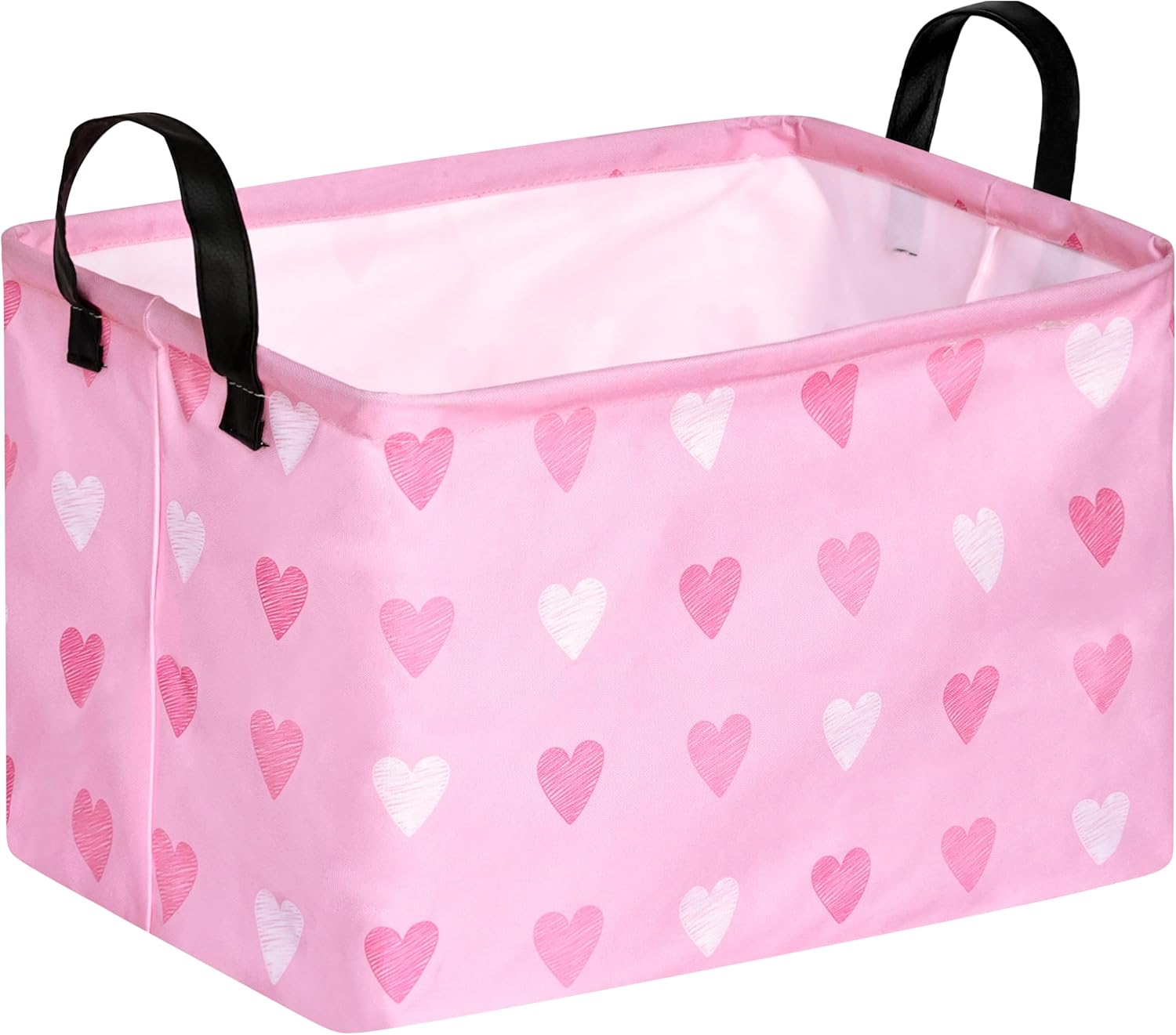 Valentine's Day Gift Basket Pink Heart Print Box Hamper Storage Basket Collapsible Organizer Bin Gift Shelf Baskets for Home and Kitchen Storage